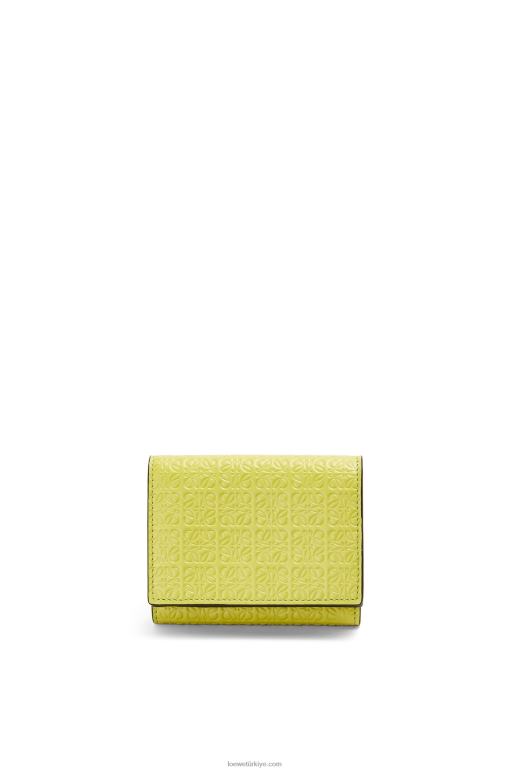Loewe kabartmalı ipek dana derisinden tekrarlayan üç katlı cüzdan 026001317 kadınlar limon sarısı