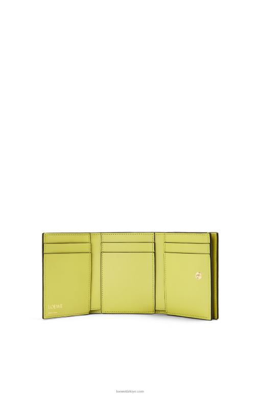 Loewe kabartmalı ipek dana derisinden tekrarlayan üç katlı cüzdan 026001317 kadınlar limon sarısı