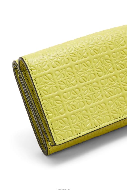 Loewe kabartmalı ipek dana derisinden tekrarlayan üç katlı cüzdan 026001317 kadınlar limon sarısı