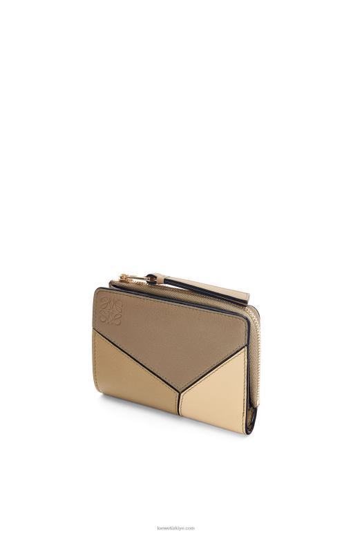 Loewe klasik buzağı bulmaca ince ikiye katlanır cüzdan 026001258 kadınlar kil yeşili/tereyağı