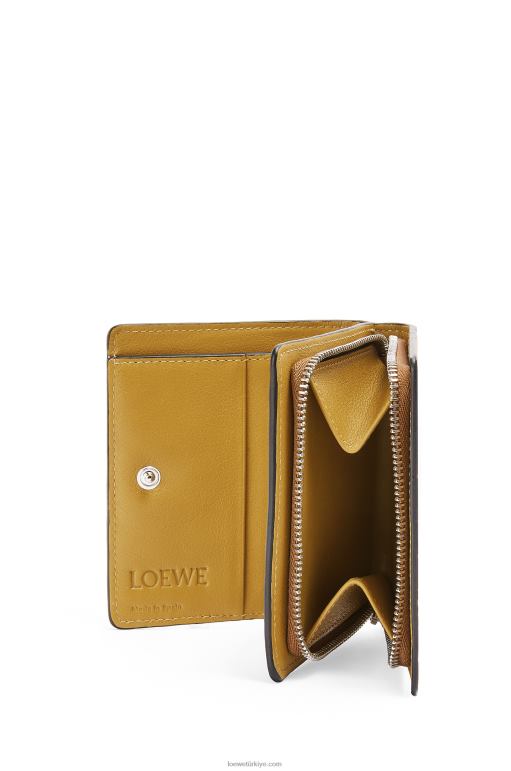 Loewe klasik dana derisinden marka kompakt fermuarlı cüzdan 026001301 kadınlar ten rengi/koyu sarı