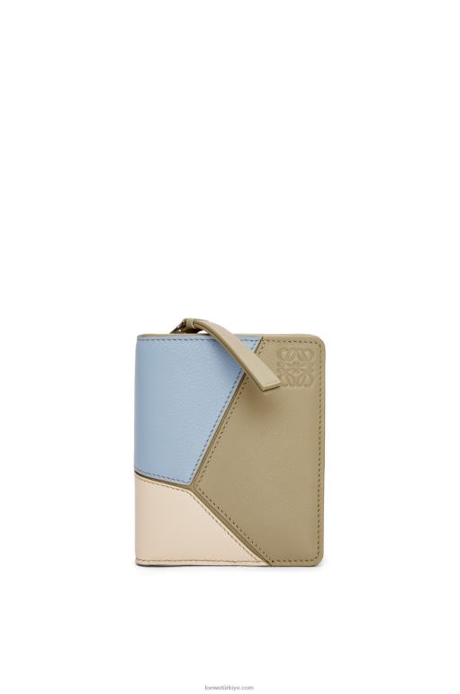 Loewe klasik dana derisinden yapboz kompakt fermuarlı cüzdan 026001213 kadınlar tozlu mavi/adaçayı yeşili