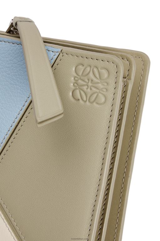 Loewe klasik dana derisinden yapboz kompakt fermuarlı cüzdan 026001213 kadınlar tozlu mavi/adaçayı yeşili
