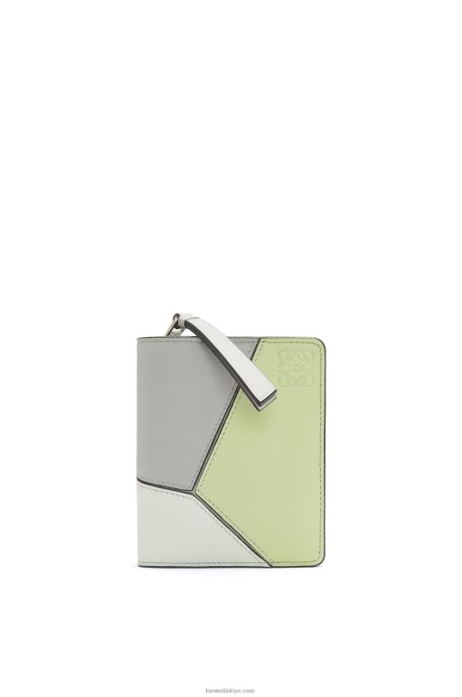 Loewe klasik dana derisinden yapboz kompakt fermuarlı cüzdan 026001261 kadınlar kül grisi/açık seladonlar
