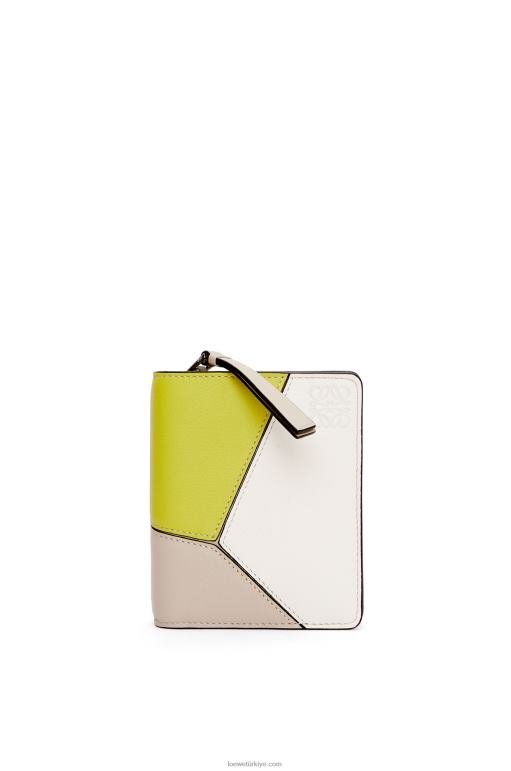 Loewe klasik dana derisinden yapboz kompakt fermuarlı cüzdan 026001262 kadınlar kireç sarısı/açık yulaf