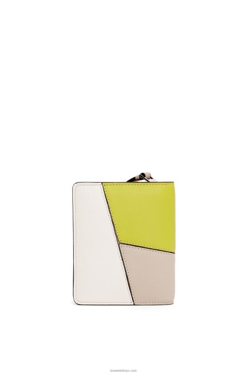 Loewe klasik dana derisinden yapboz kompakt fermuarlı cüzdan 026001262 kadınlar kireç sarısı/açık yulaf
