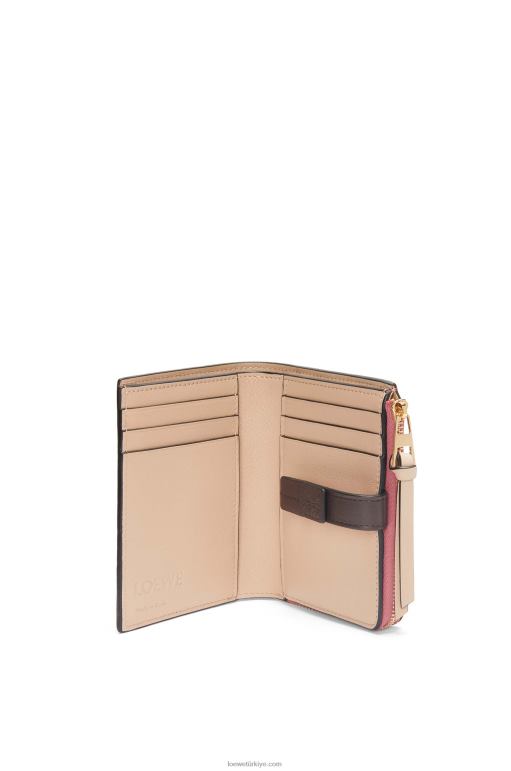 Loewe yumuşak damarlı dana derisinden ince fermuarlı ikiye katlanmış cüzdan 026001242 kadınlar erik/çikolata