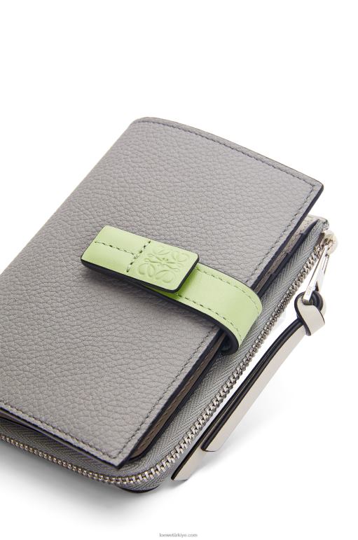 Loewe yumuşak damarlı dana derisinden ince fermuarlı ikiye katlanmış cüzdan 026001251 kadınlar inci grisi/açık soluk yeşil