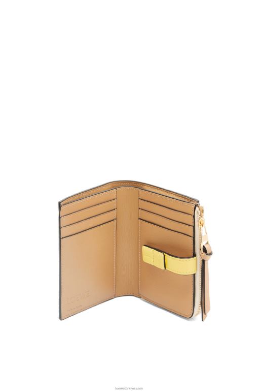 Loewe yumuşak damarlı dana derisinden ince fermuarlı ikiye katlanmış cüzdan 026001265 kadınlar tereyağı/soluk limon