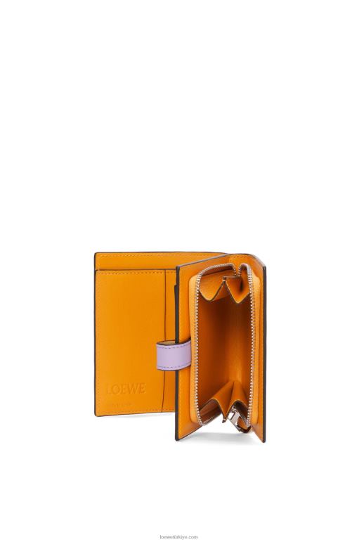 Loewe yumuşak taneli dana derisinden kompakt fermuarlı cüzdan 026001268 kadınlar koyu tereyağı/leylak rengi