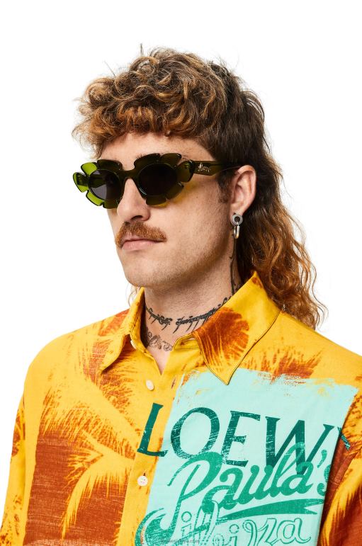 Loewe Enjekte naylon çiçek güneş gözlüğü 026001462 kadınlar kaktüs yeşili