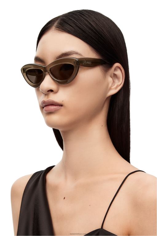 Loewe asetat cateye güneş gözlüğü 026001498 kadınlar kahverengi yeşil