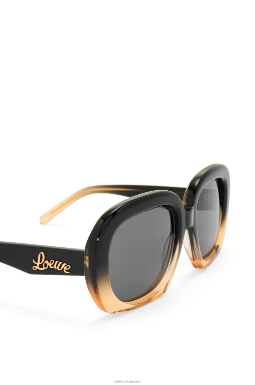 Loewe asetat kare yarım ay güneş gözlüğü 026001438 kadınlar degrade siyah/bej