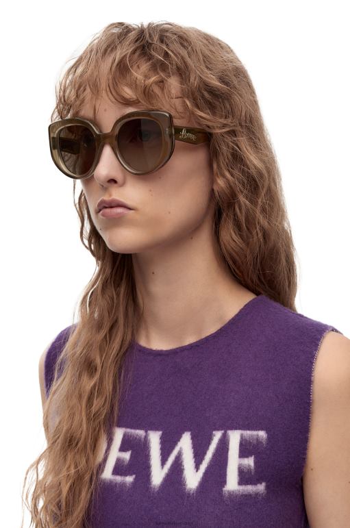 Loewe asetat kelebek güneş gözlüğü 026001496 kadınlar kahverengi yeşil