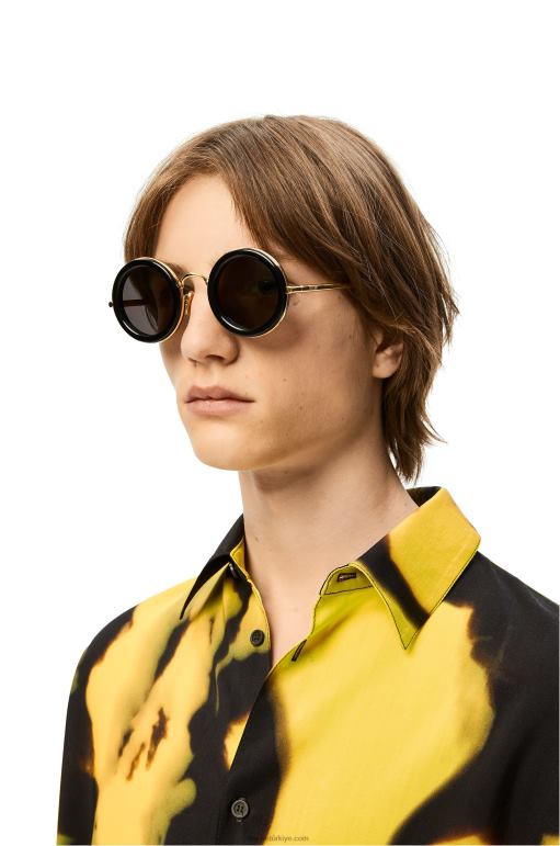 Loewe asetat yuvarlak güneş gözlüğü 026001494 kadınlar siyah altın