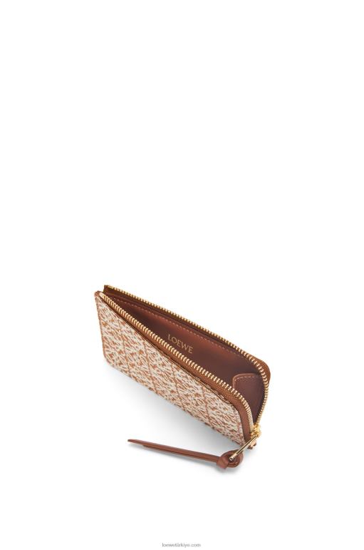 Loewe jakarlı ve dana derisinden jetonlu kartlık 026001389 kadınlar bronzluk / ceviz