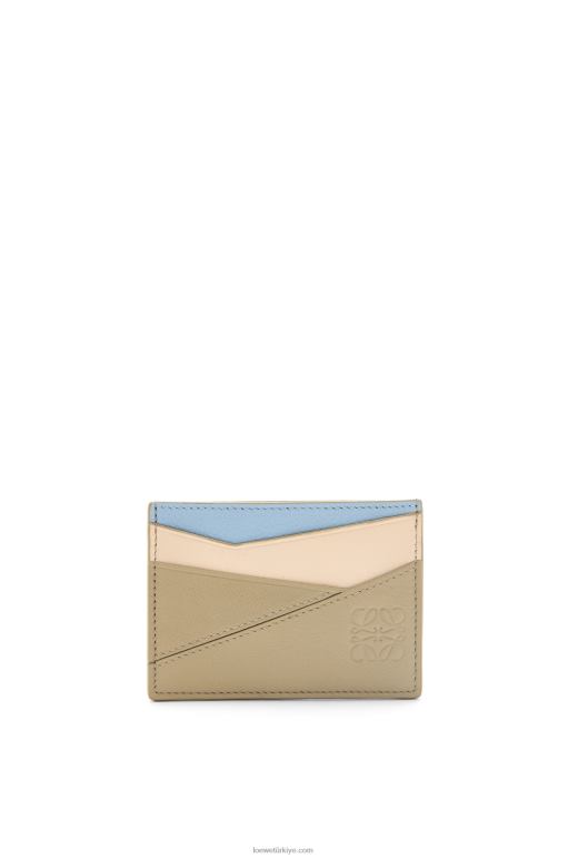 Loewe klasik dana derisinden yapboz düz kartlık 026001327 kadınlar tozlu mavi/adaçayı yeşili