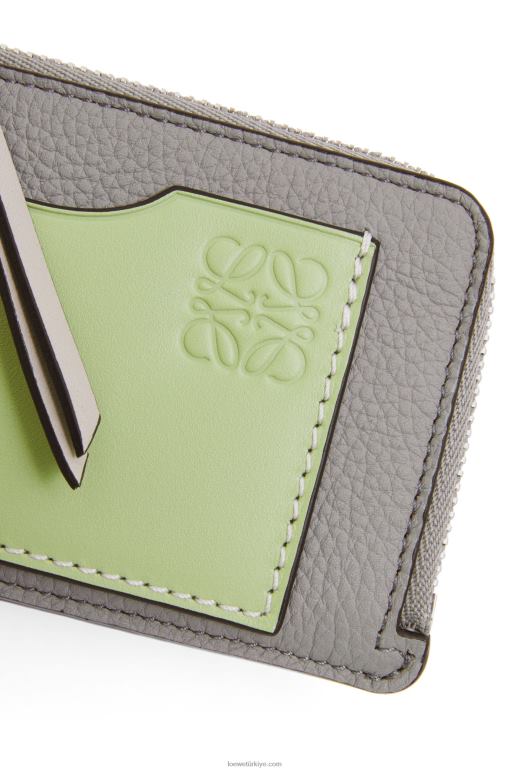 Loewe yumuşak damarlı dana derisinden jetonlu kartlık 026001336 kadınlar inci grisi/açık soluk yeşil