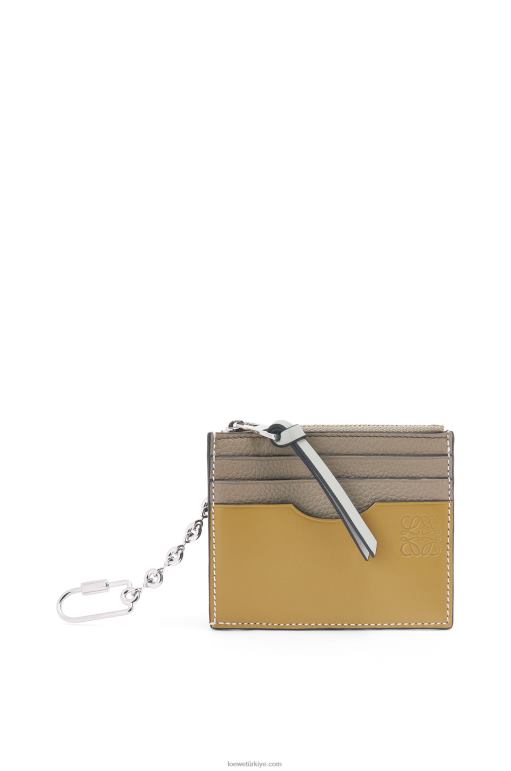 Loewe zincirli yumuşak damarlı dana derisinden kare kartlık 026001382 kadınlar defne yeşili/koyu sarı