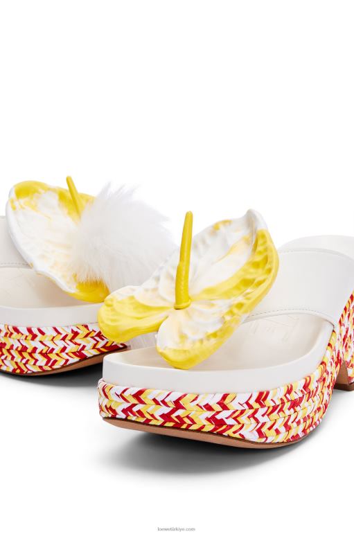 Loewe kuzu derisinden petal düz biçimli sandalet 02600687 kadınlar beyaz/çok renkli
