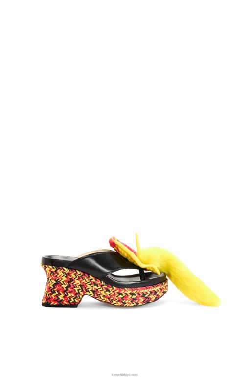 Loewe kuzu derisinden petal düz biçimli sandalet 02600688 kadınlar siyah/çok renkli
