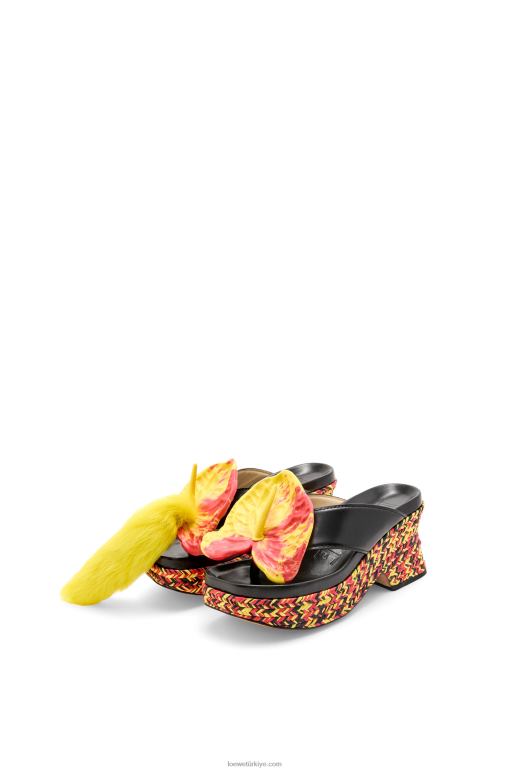 Loewe kuzu derisinden petal düz biçimli sandalet 02600688 kadınlar siyah/çok renkli