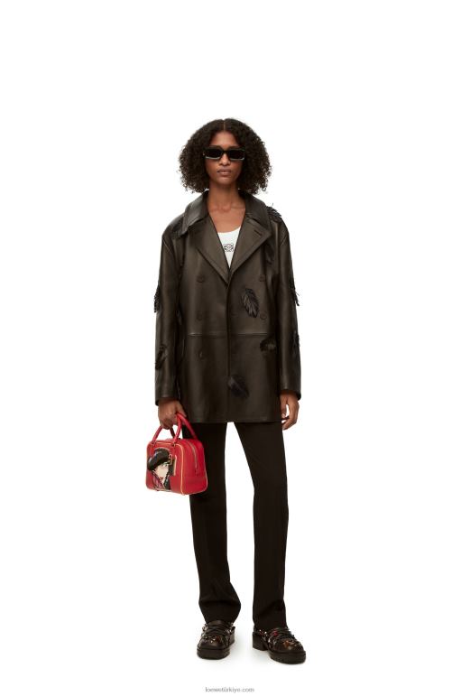 Loewe Nappa dana derisinde atık cadı amazona 19 çanta 02600193 kadınlar kırmızı