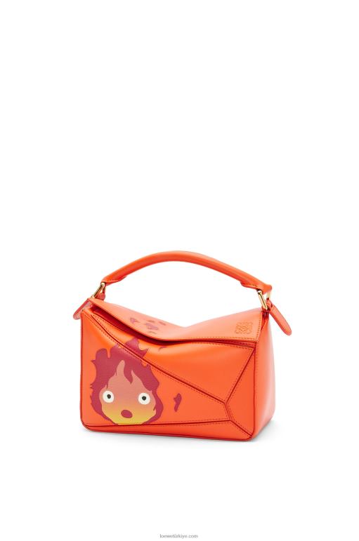 Loewe calcifer saten dana derisinden küçük yapboz çanta 02600441 kadınlar turuncu