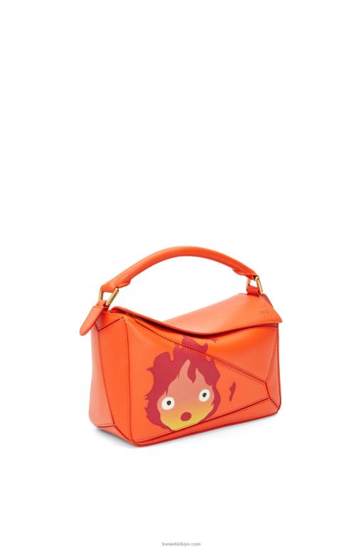 Loewe calcifer saten dana derisinden küçük yapboz çanta 02600441 kadınlar turuncu