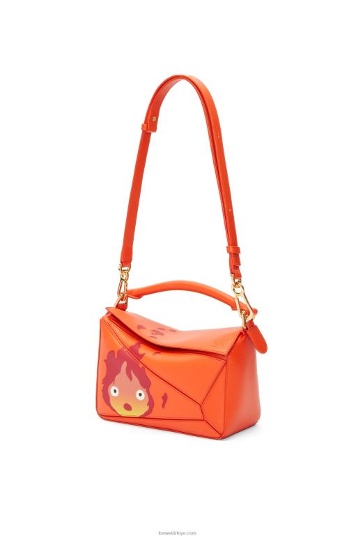 Loewe calcifer saten dana derisinden küçük yapboz çanta 02600441 kadınlar turuncu
