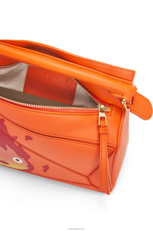 Loewe calcifer saten dana derisinden küçük yapboz çanta 02600441 kadınlar turuncu
