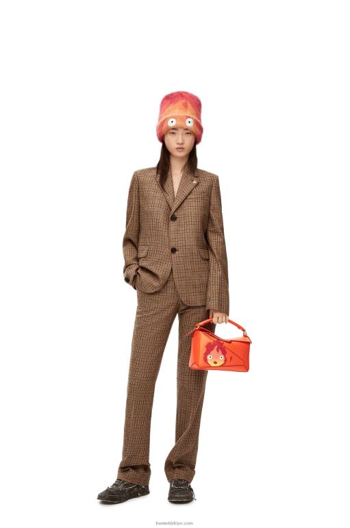 Loewe calcifer saten dana derisinden küçük yapboz çanta 02600441 kadınlar turuncu