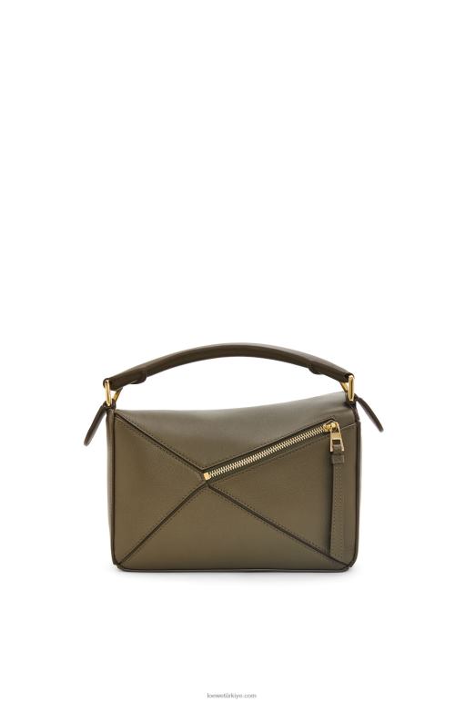 Loewe klasik dana derisinden küçük yapboz çanta 02600542 kadınlar koyu haki yeşil