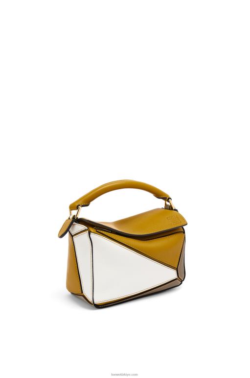 Loewe klasik dana derisinden mini yapboz çanta 02600277 kadınlar koyu sarı/yumuşak beyaz