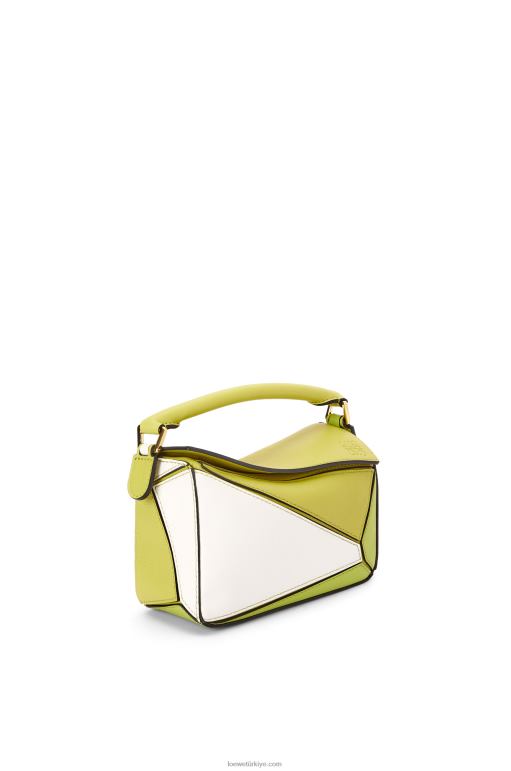 Loewe klasik dana derisinden mini yapboz çanta 02600286 kadınlar kireç sarısı/beyaz
