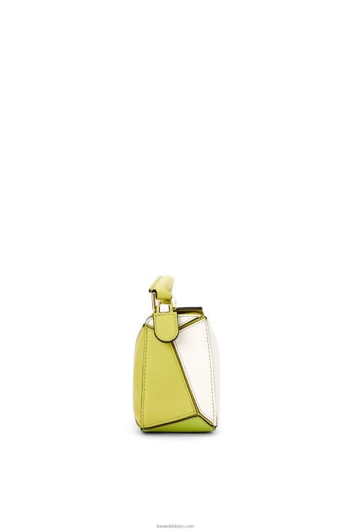 Loewe klasik dana derisinden mini yapboz çanta 02600286 kadınlar kireç sarısı/beyaz