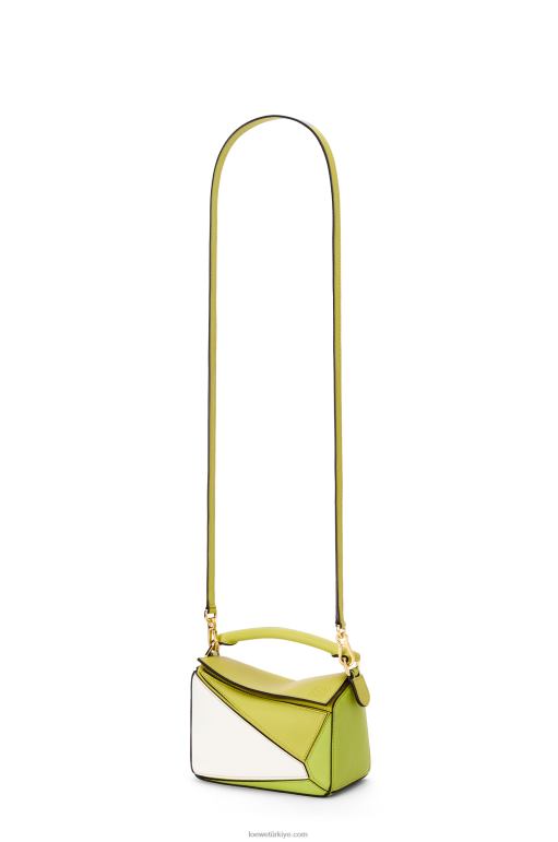 Loewe klasik dana derisinden mini yapboz çanta 02600286 kadınlar kireç sarısı/beyaz