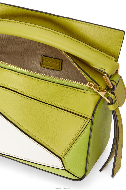 Loewe klasik dana derisinden mini yapboz çanta 02600286 kadınlar kireç sarısı/beyaz