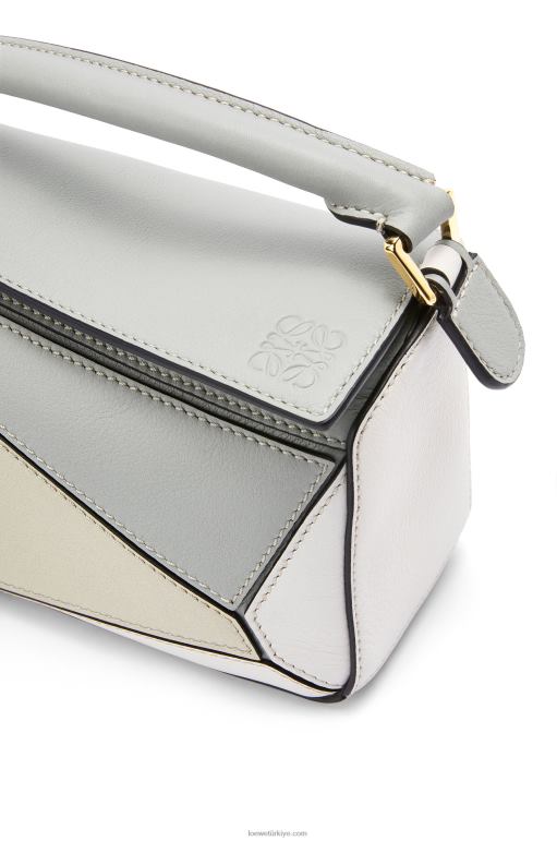 Loewe klasik dana derisinden mini yapboz çanta 02600288 kadınlar kül grisi/mermer yeşili