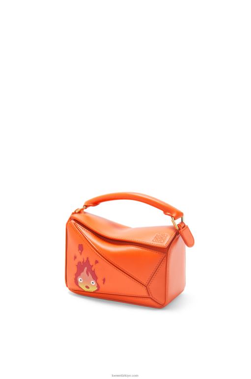 Loewe saten dana derisinden calcifer mini yapboz çanta 02600261 kadınlar turuncu