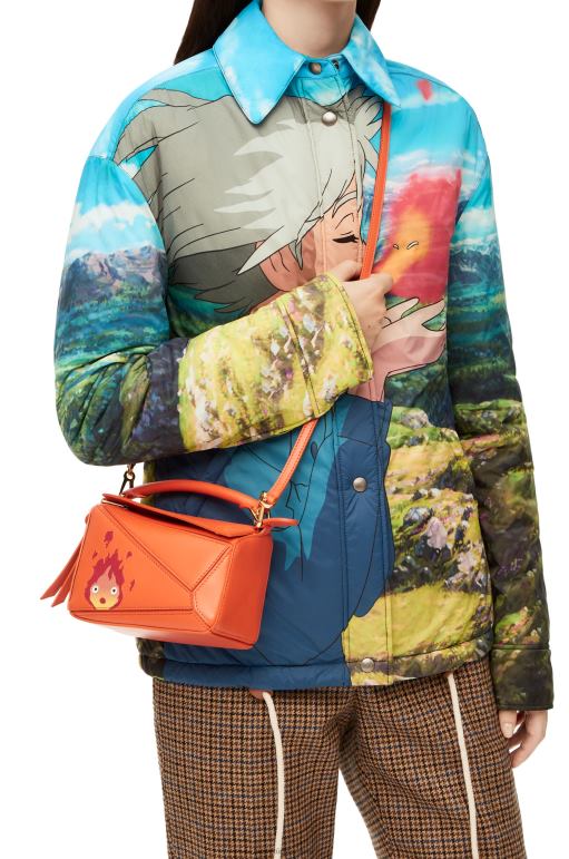 Loewe saten dana derisinden calcifer mini yapboz çanta 02600261 kadınlar turuncu