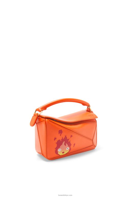 Loewe saten dana derisinden calcifer mini yapboz çanta 02600261 kadınlar turuncu