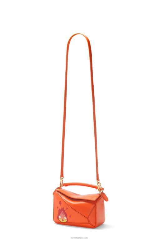 Loewe saten dana derisinden calcifer mini yapboz çanta 02600261 kadınlar turuncu