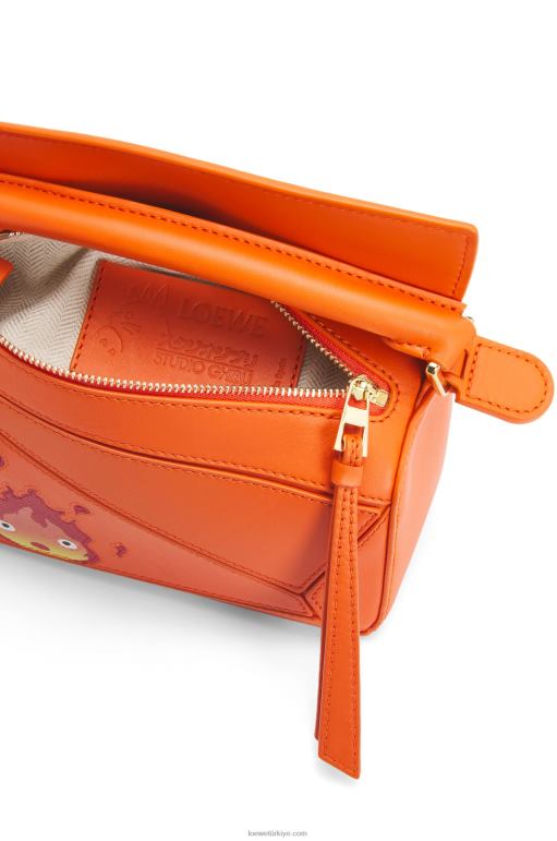 Loewe saten dana derisinden calcifer mini yapboz çanta 02600261 kadınlar turuncu