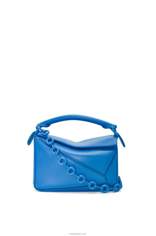 Loewe saten dana derisinden küçük yapboz çanta 02600480 kadınlar tüplü mavi