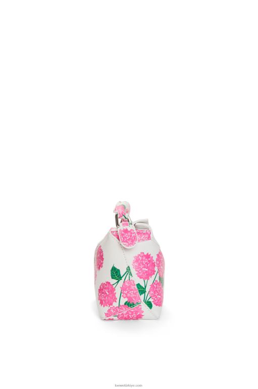 Loewe saten dana derisinden mini çiçek yapboz kenar çantası 02600235 kadınlar beyaz/pembe