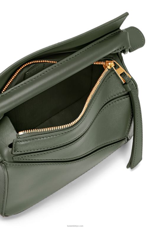 Loewe saten dana derisinden yapboz mini çanta 02600270 kadınlar eski haki