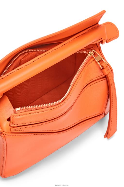 Loewe saten dana derisinden yapboz mini çanta 02600271 kadınlar turuncu
