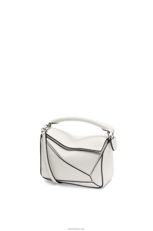 Loewe yumuşak taneli dana derisinden mini yapboz çanta 02600203 kadınlar açık beyaz