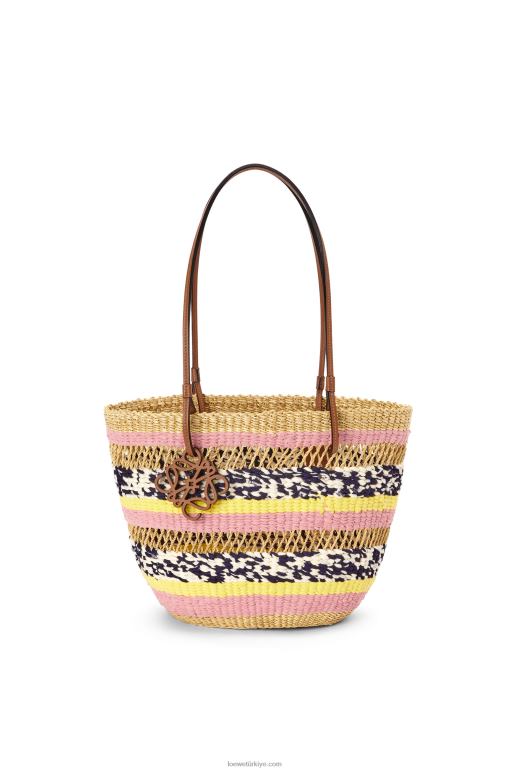 Loewe fil otu ve dana derisinden sepet tote 0260094 kadınlar doğal/pembe lale